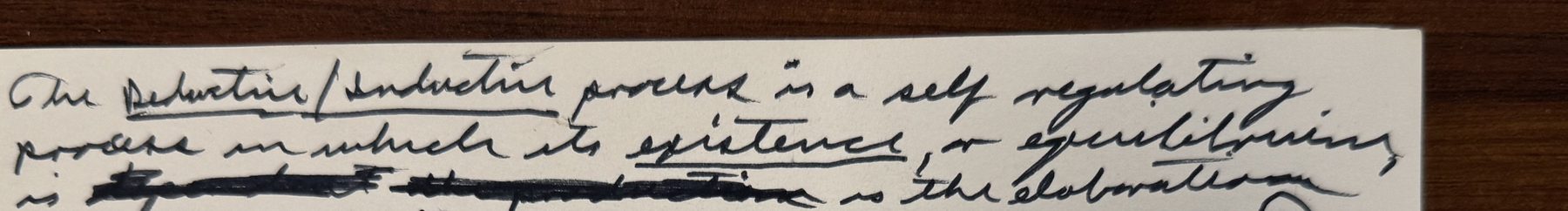 John Boyd's handwriting: The Deductive/Inductive process is a self regulating process in which its existence, or equilibrium, is the elaboration