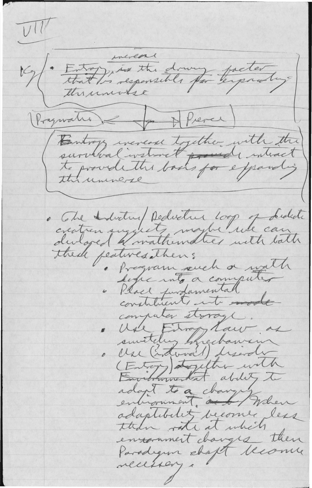 John Boyd’s 1975 notebook page proposing to program his induction and deduction loop into a computer